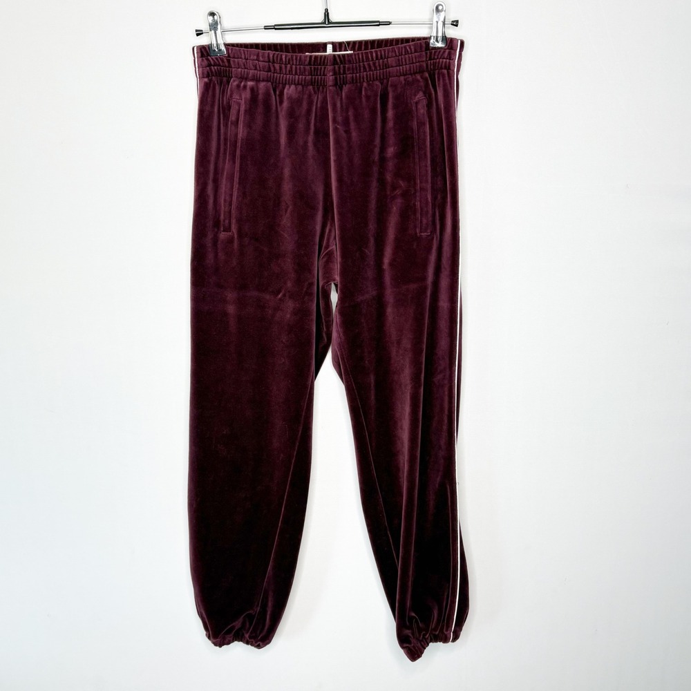 Tory Burch Sport XS Velour Jogger Sweatpants Burgundy Side Stripe Track Pants